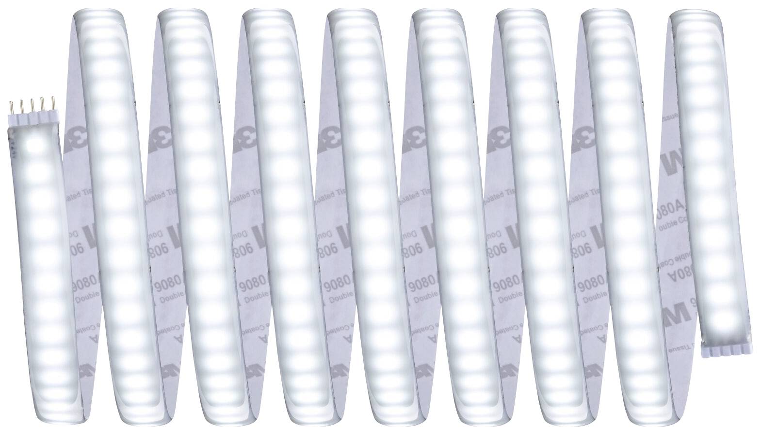 Several white LED strips placed side by side with illuminated diodes.