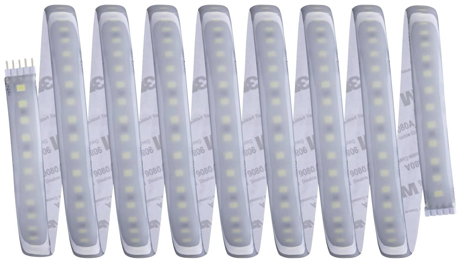 Ten flexible LED strips in a row, suitable for lighting applications.