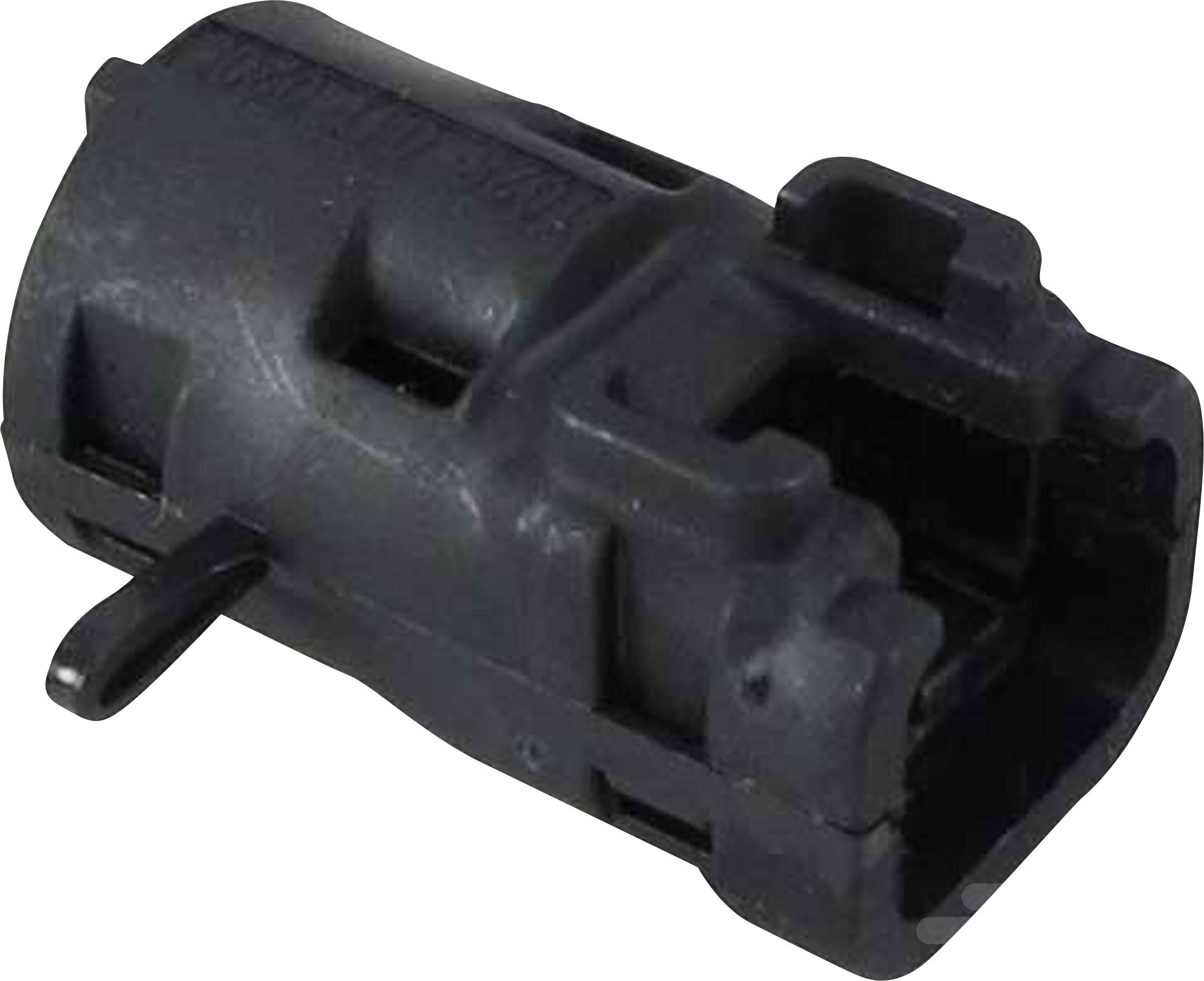 Electrical connector made of black plastic, rectangular in shape, with multiple recesses for cable connections.