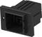 Black plastic connector module frame, rectangular, for easy installation in an electrical panel or enclosure.
