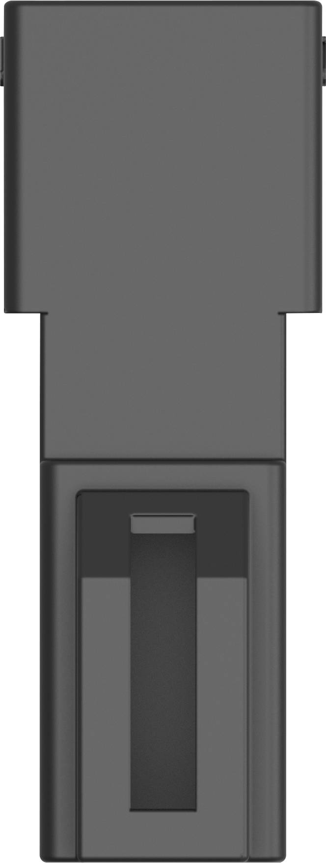 A grey rectangular device with a vertical slider in the middle.