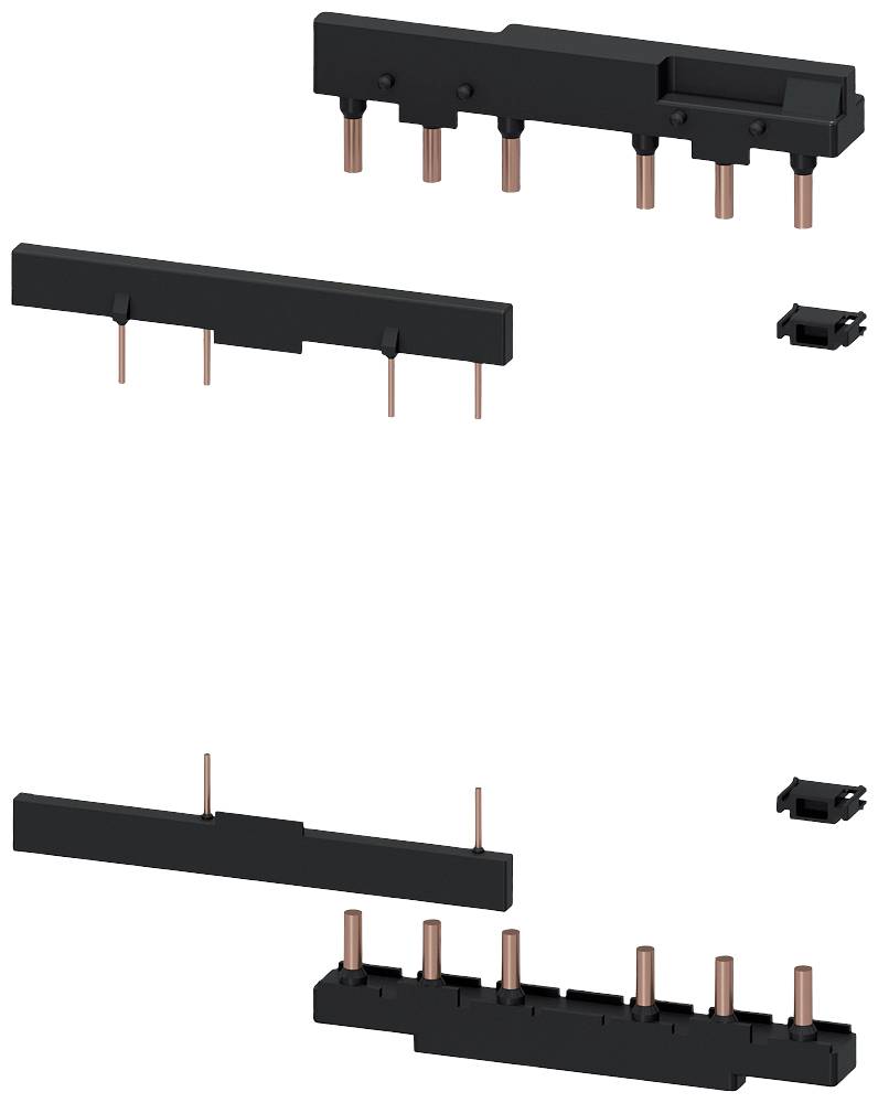 Several black electrical connectors in various orientations. Each connector has protruding metal contacts.