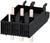 A black electrical connector with multiple metal pins and a plastic housing, designed for mounting on printed circuit boards.