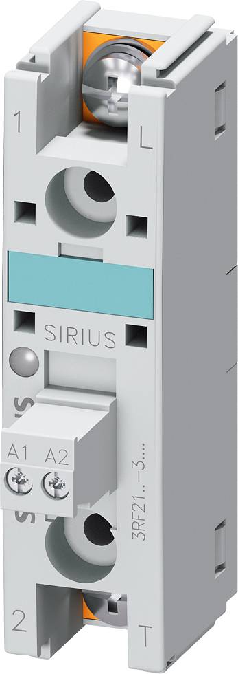 A narrow, grey electrical switch marked 'SIRIUS' in the centre. Connections 'L' and 'T' at the top and bottom.