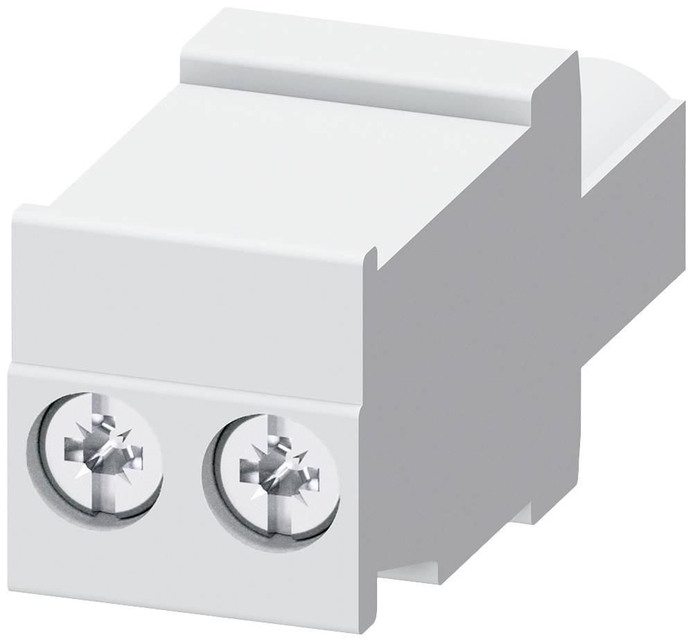 A grey, rectangular electronic plug with two visible screws on the front face; used for connecting electrical conductors.