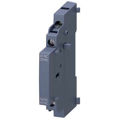 A blue electrical relay module with labels '41 NC', '33 NO', '34 NO' and '42 NC'. Suitable for switchboard installations.