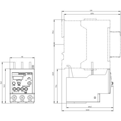Technical drawing of a SIRIUS device with dimensions in millimetres. Shows front and side views with detailed measurements.