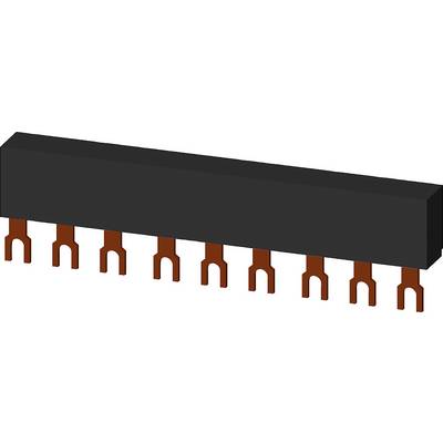 A rectangular, black integrated circuit chip with brown metal pins underneath. The chip is an essential component of electronic devices.