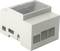 Plastic enclosure for DIN rail mounting, rectangular in shape with a transparent cover and multiple ventilation openings.