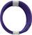 A purple cable is coiled into a compact bundle and held in place by two white clips at its ends.