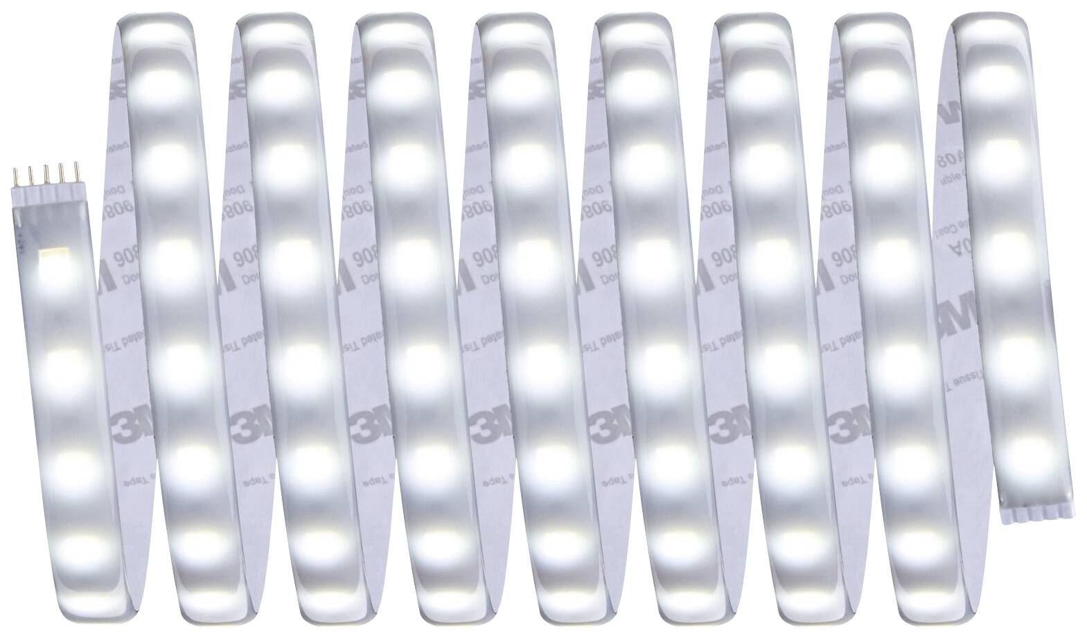 Ten bright LED light strips, evenly arranged side by side, illuminate in white against a reflective background.