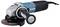 A Makita angle grinder with a blue and black design, featuring an ergonomic side handle and cutting disc, used for grinding or cutting tasks.