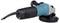 A blue and black angle grinder with a power cord, featuring a side handle for stability, is shown from the side view.