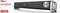 Black soundbar by Trust brand with volume control and green LED light, suitable for PC and TV. On the left side of the image: "SOUNDBAR, PC and TV speaker".