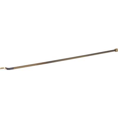 A long brown walking stick with a curved handle and a narrow tip at the bottom, on a white background.