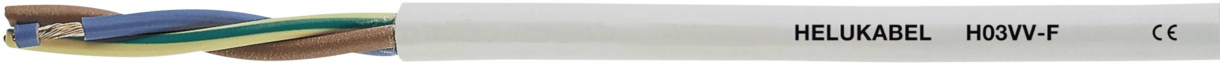 Cable with four coloured cores (blue, green-yellow, brown) and an outer insulation. Marking: 'HELU CABLE H05VV-F'.