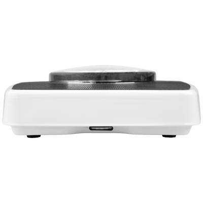 White household appliance with a digital display on a black surface. Front view shows no visible controls.