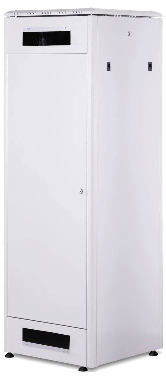 A tall, slim, white metal cabinet with ventilation slots at the top and bottom. It stands on small feet.