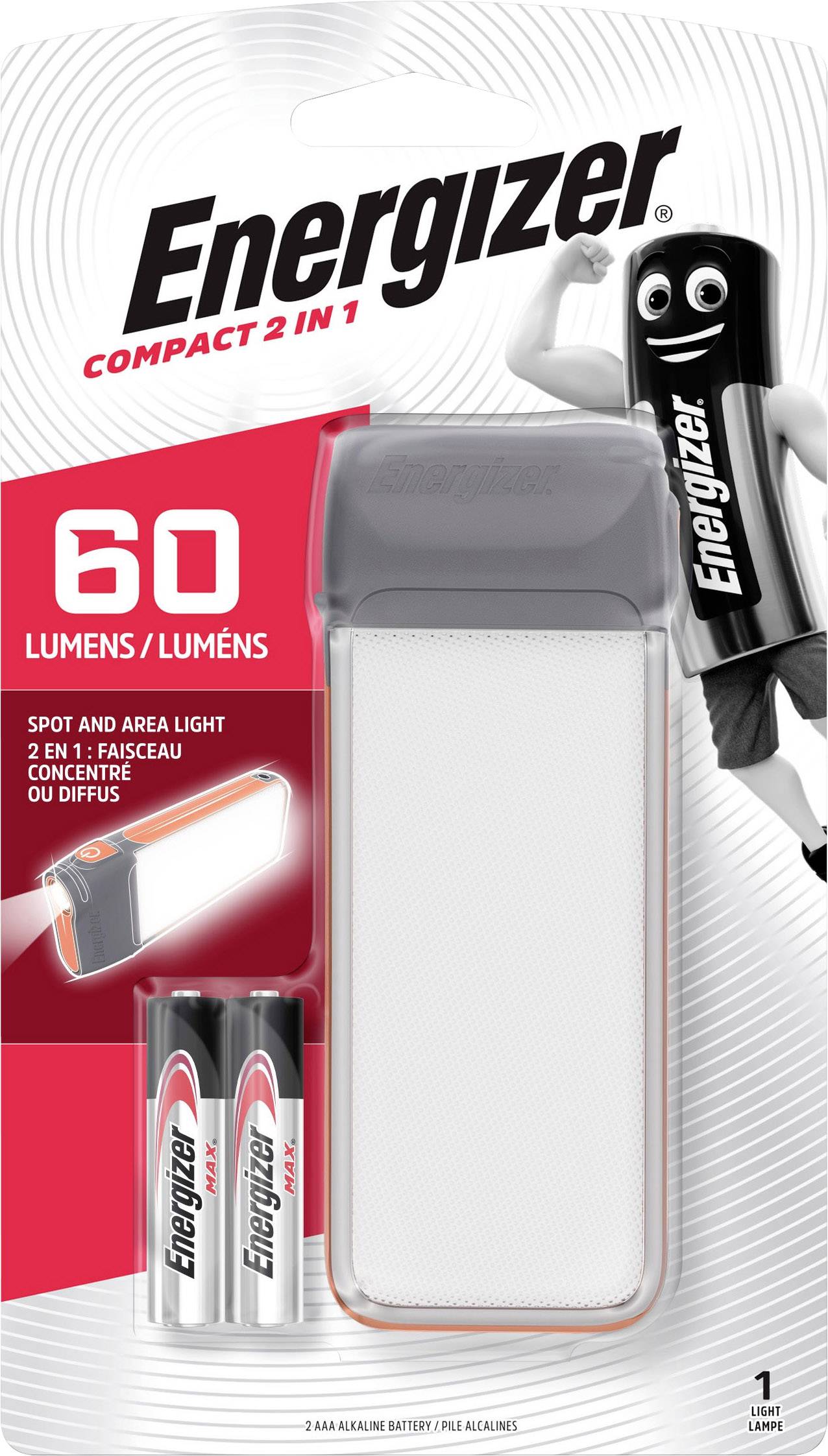 Energizer E300460900 Compact 2in1 LED (monochrome) Camping light 60 lm battery-powered 82 g Dark grey, Orange-1