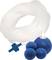Transparent tube, blue air stones and a connector for an aquarium or pond aeration system.