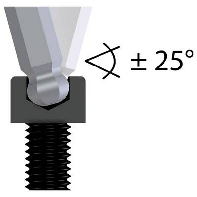 Image showing a hex socket with a rotating head that can tilt ±25 degrees, demonstrating versatility in angle adjustments.