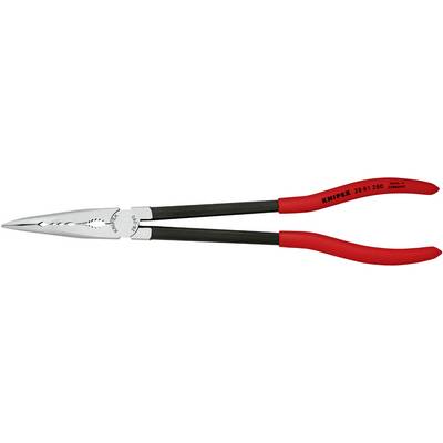 Red flat round-nose pliers with a long, narrow gripping section and insulated handles. Suitable for gripping and cutting in craft work.