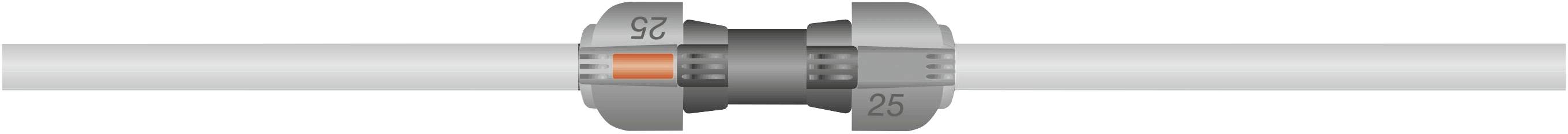 A grey pipe with a silver, cylindrical valve in the centre.