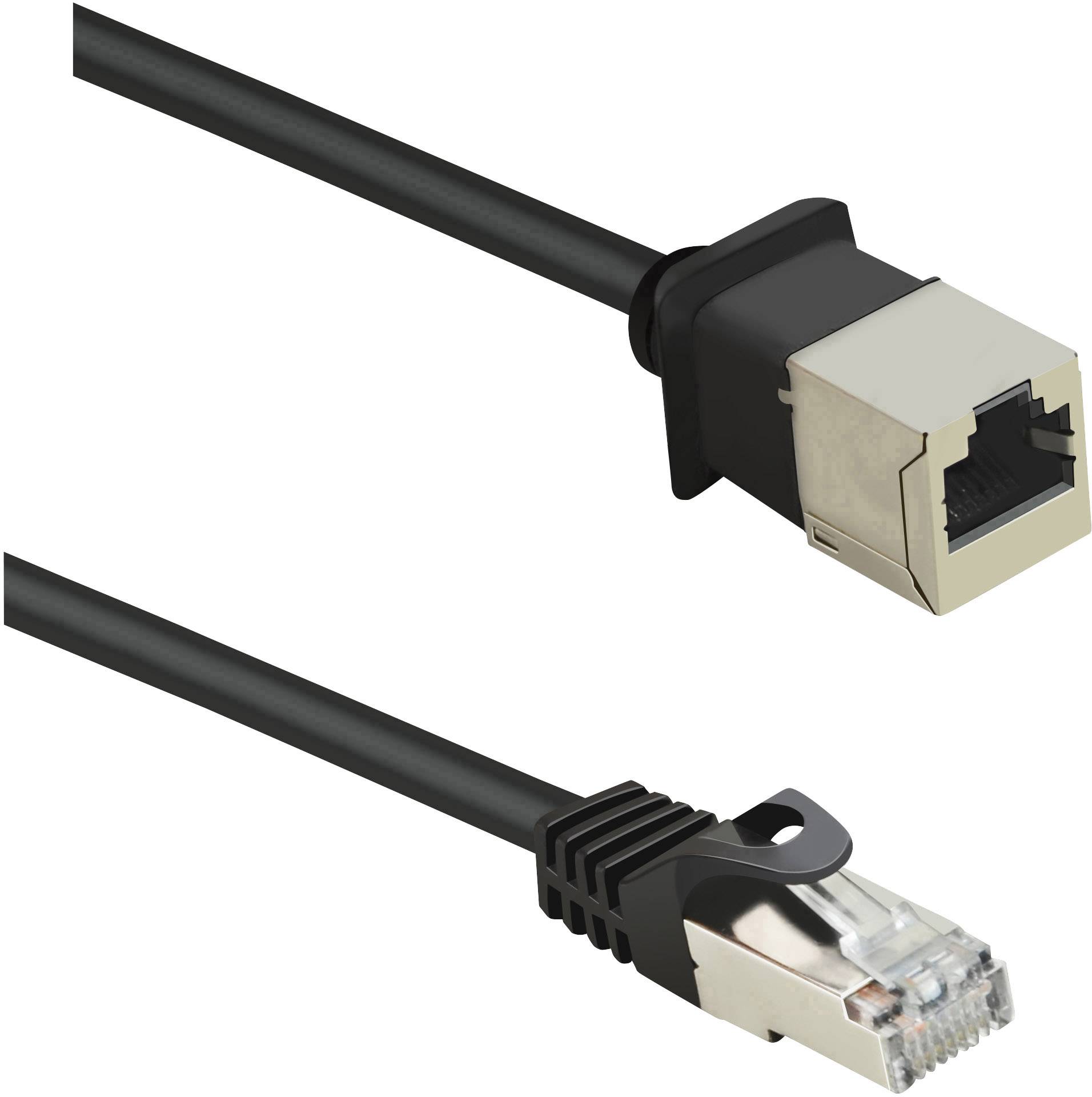 Renkforce RF-4394124 RJ45 Network cable, patch cable CAT 5e F/UTP 0.50 m Black Cable extension incl. detent, gold plated connectors 1 pc(s)