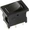 A black rocker switch with three golden terminals on the underside, used for controlling electrical devices.