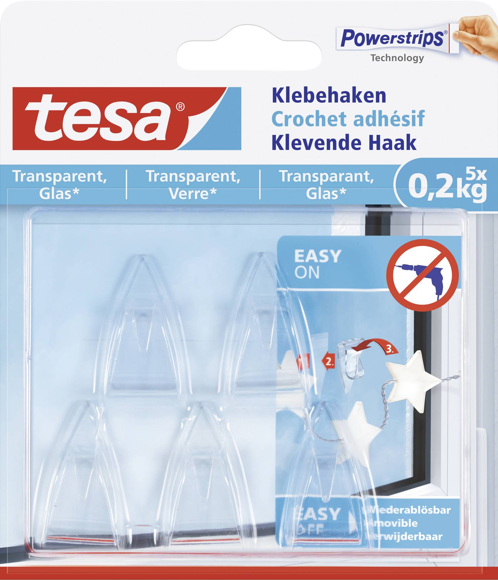 tesa 77734-00000 - Powerstrips Klebehaken für transparente