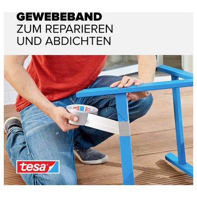A person is using duct tape to repair a blue table. Text at the top: 'Duct tape for repairing and sealing'.