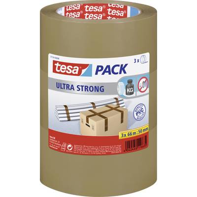 Packaging Tape 'tesa ultra strong', 3 rolls, 66m x 50mm. Suitable for heavy cardboard boxes. PVC-free with solvent-free adhesive.