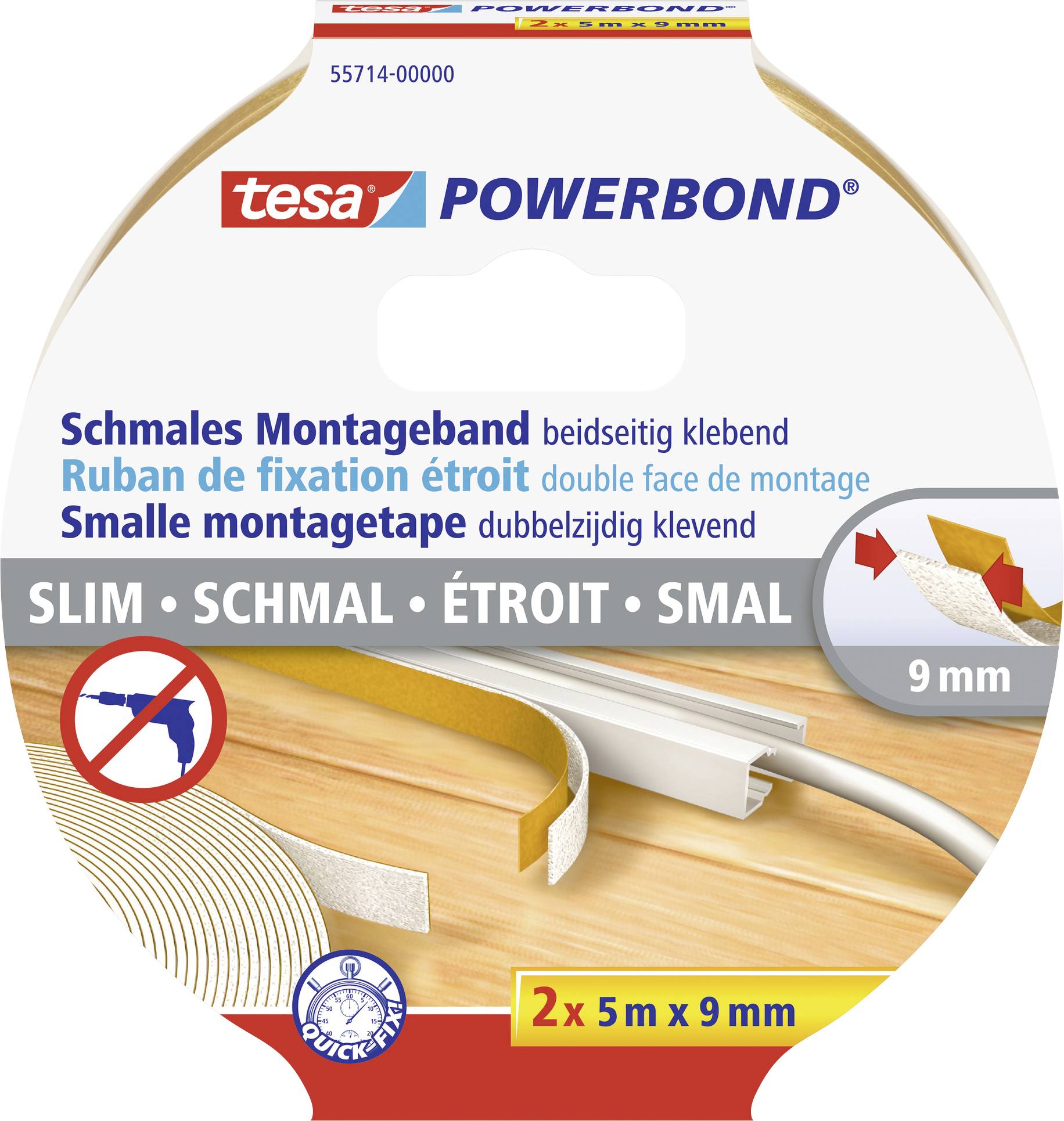 tesa SLIM 55714-00000-00 Industrial tape tesa® Powerbond White (L x W) 5 m x 9 mm 2 pc(s)