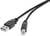 A black USB cable with a standard USB plug and a smaller plug at the ends, suitable for data transfer.