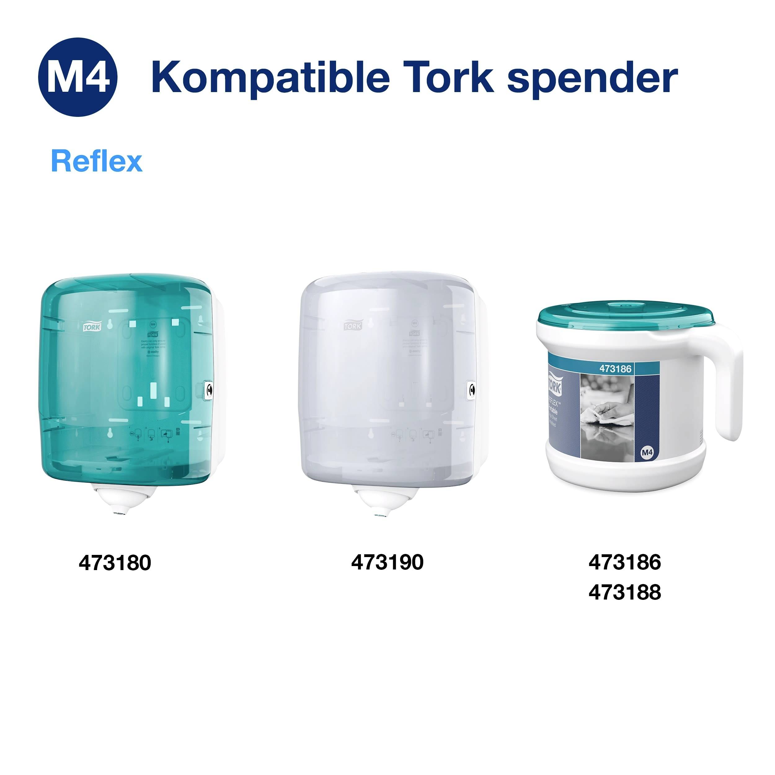Three Tork dispenser models pictured, with article numbers 473180, 473190 and 473186/473188. Title: 'Compatible Tork M4 Dispensers'.