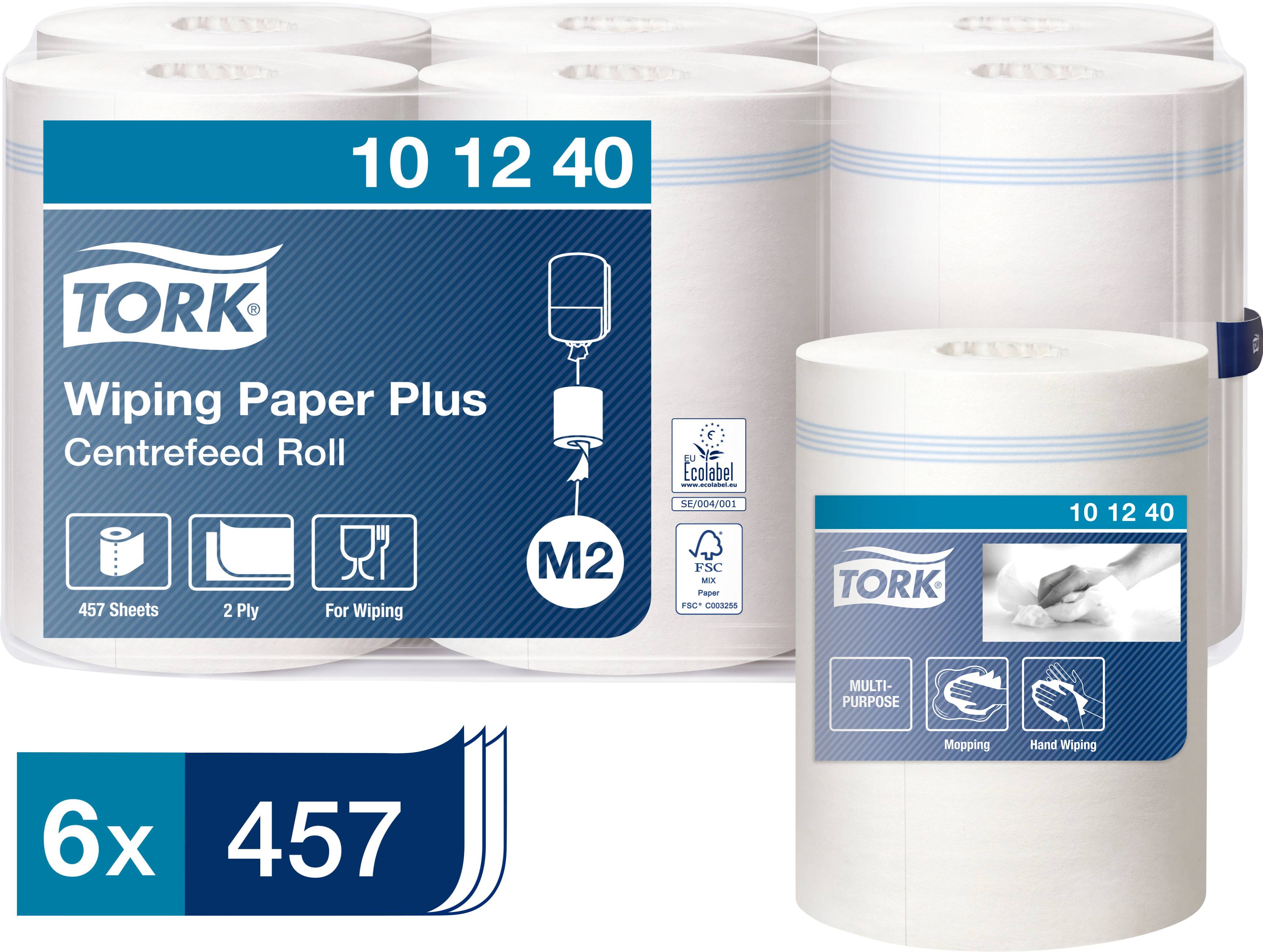 Tork M2 Wiping Paper Plus 2-Ply Multi-Purpose Centrefeed Roll 6 Pack Blue 
