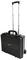 A black rolling hard-shell suitcase with a telescoping handle, designed for secure transportation of equipment or personal items.
