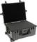 A black hard-shell protective case open with foam padding inside. Suitable for transporting delicate equipment securely.