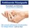 Advertisement for Fat-Dissolving Liquid Soap: foaming hands that remove dirt, oil and grease; with quickly dissolving ingredients for greasy hands.
