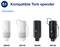 Four compatible Tork soap dispensers in white and black, front view with model numbers 560000, 560100, 560008 and 560108.