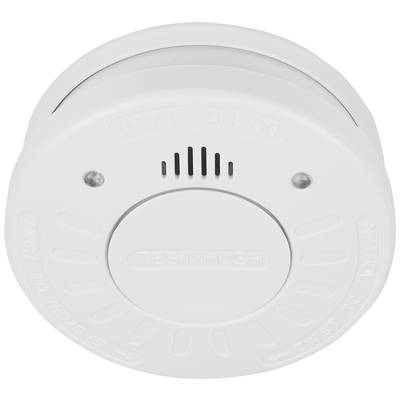 White smoke detector with ventilation slots and the text 'Test/Hush' in the centre.