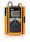 Digital multimeter with an orange casing shows 339.9 on the display. Cables are connected at the top. Brand name 'HT12'.