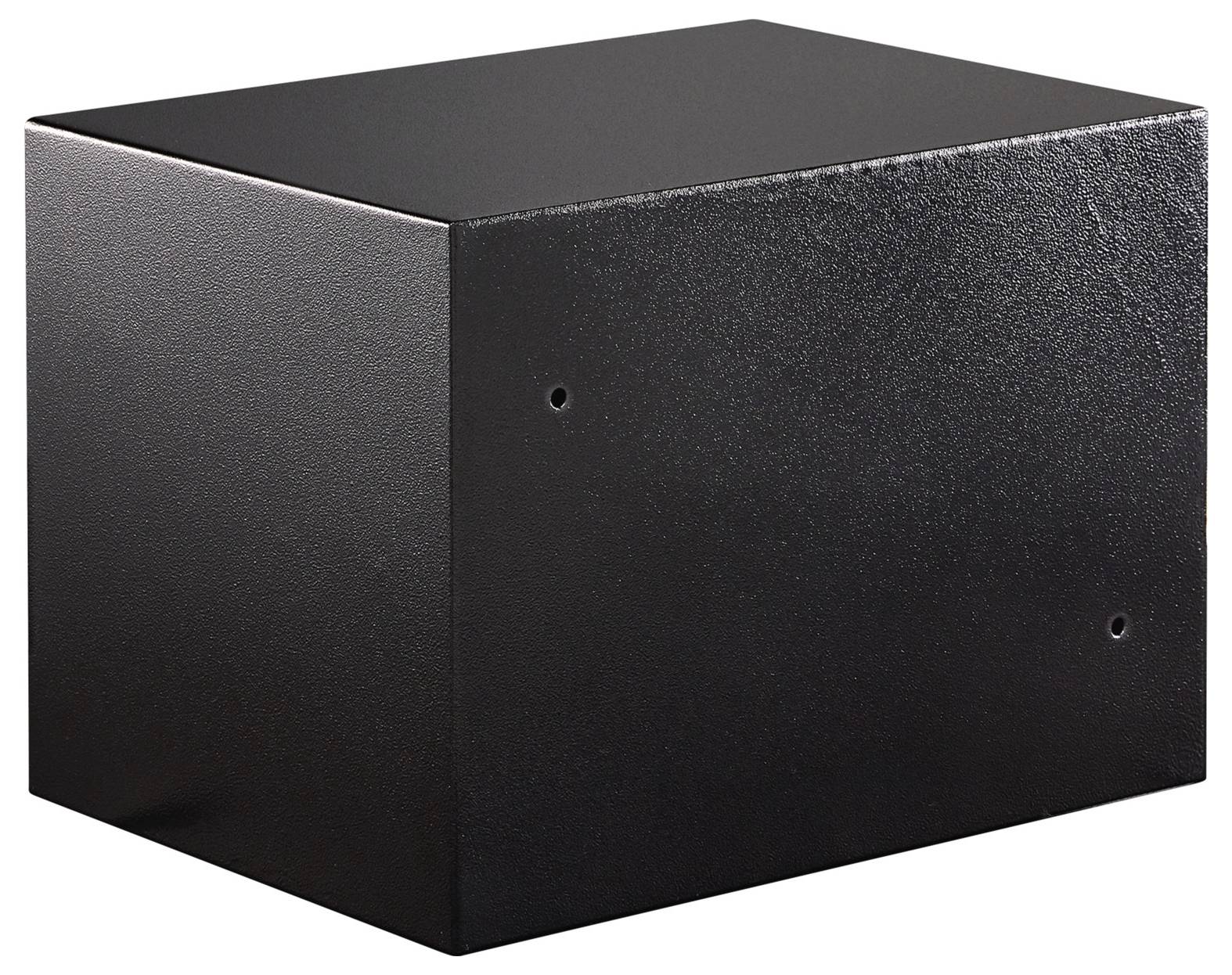 Black, smooth cuboid with a slightly reflective surface, showing no distinctive features or decorations.