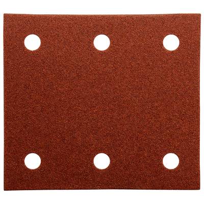 Brown rectangular sandpaper with six evenly distributed round holes.
