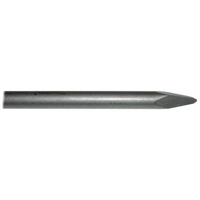 A grey, cylindrical metal pin with a bevelled tip lies horizontally.