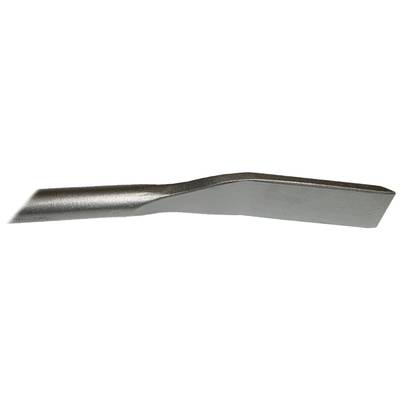 A metal chisel with a bevelled edge, used for shaping or carving materials such as wood or metal.