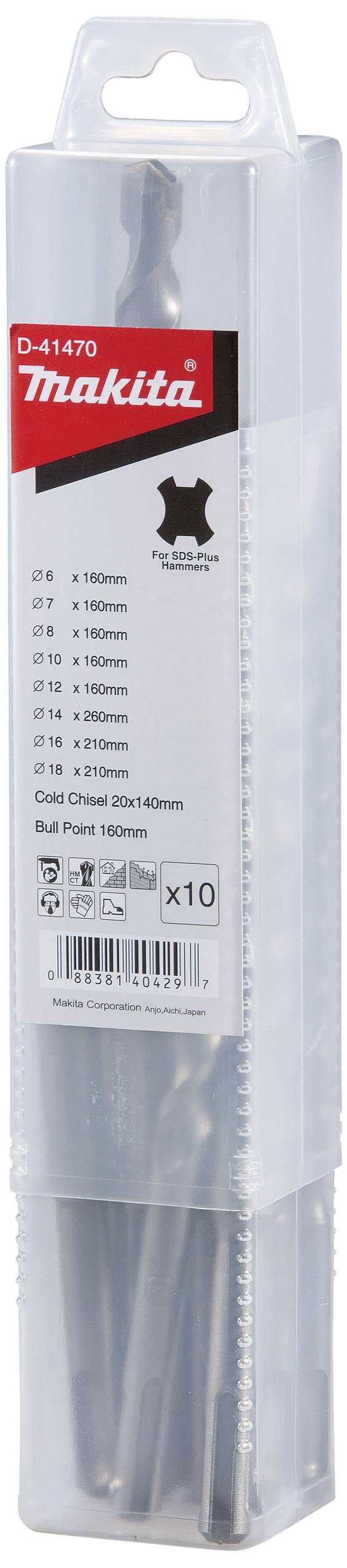 Makita D-41470 Hammer drill bit set 10-piece SDS-Plus 1 Set