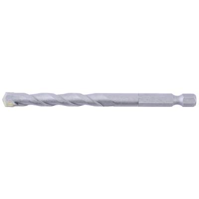 Metal drill bit with a spiral groove and hexagonal shank, used for drilling into hard materials.