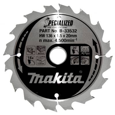 Makita SPECIALIZED B-33532 Carbide metal circular saw blade 136 x 20 x 1 mm Number of cogs: 16 1 pc(s)