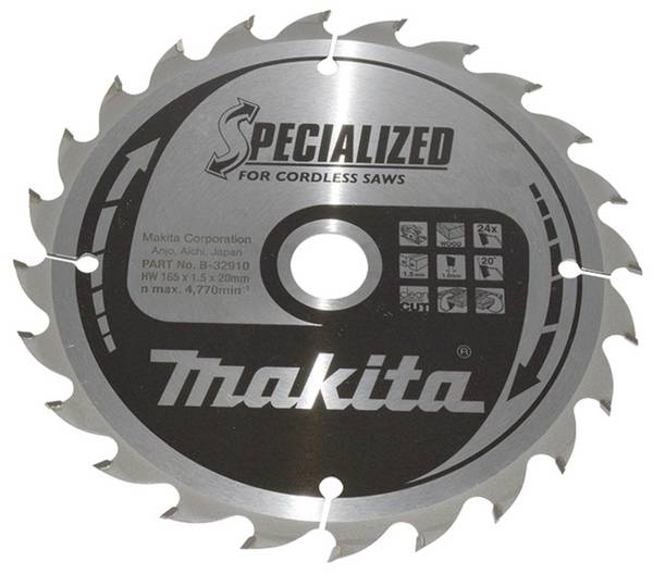 Makita SPECIALIZED B-32910 Carbide metal circular saw blade 165 x 20 x 1 mm Number of cogs: 24 1 pc(s)